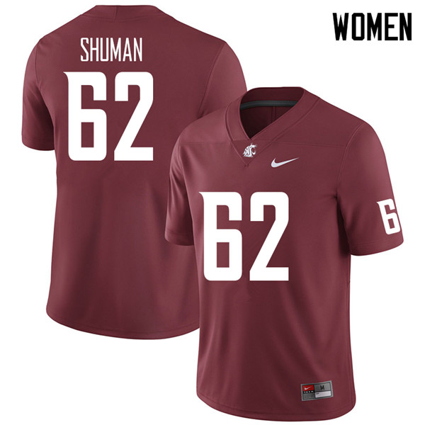 Women #62 Carson Shuman Washington State Cougars College Football Jerseys Sale-Crimson